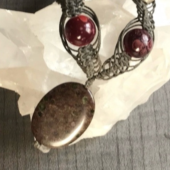 Handcrafted Dragons Blood Gemstone Beaded Macrame Necklace - Picture 11 of 12